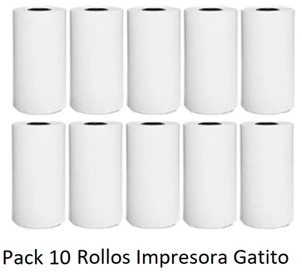 Pack 10 Rollos de Papel Térmico para Impresora Gatito