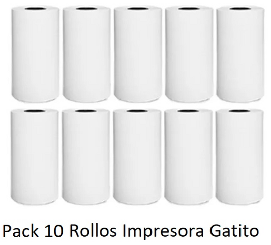 Pack 10 Rollos de Papel Térmico para Impresora Gatito